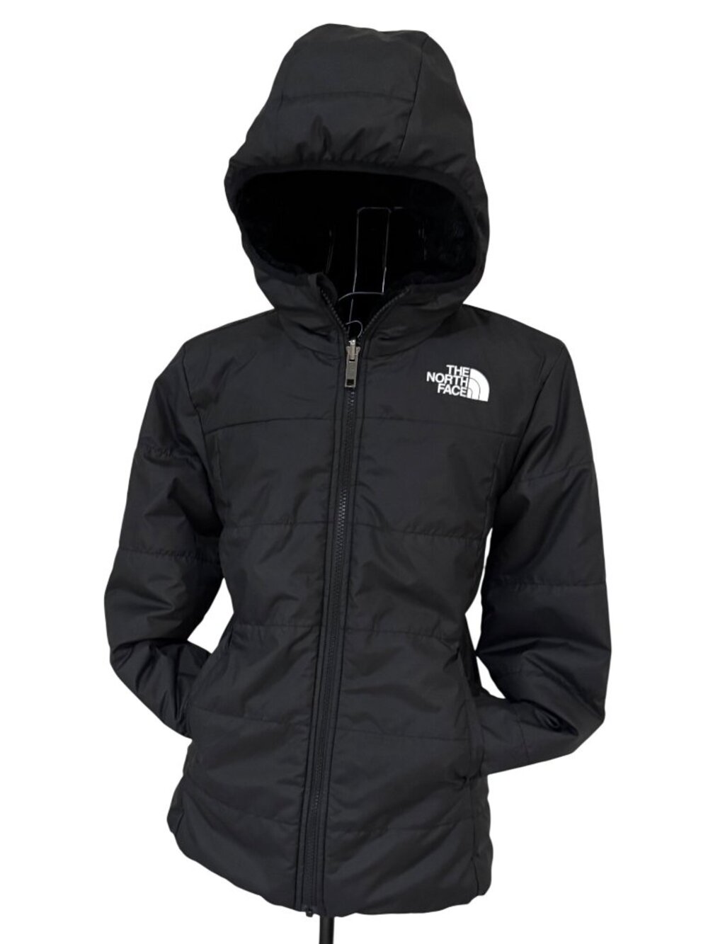 North Face Jacket Girls Size Medium / 10 Mossbud Reversible Black Hooded Coat